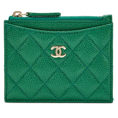 chanel card case caviar price|Chanel Metallic Green Quilted Caviar Classic Zip Card Case Pale .